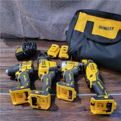 California As-Is Dewalt Brushless 4-Tool Combo Kit (Battery,Charger, and Tool Bag Included)