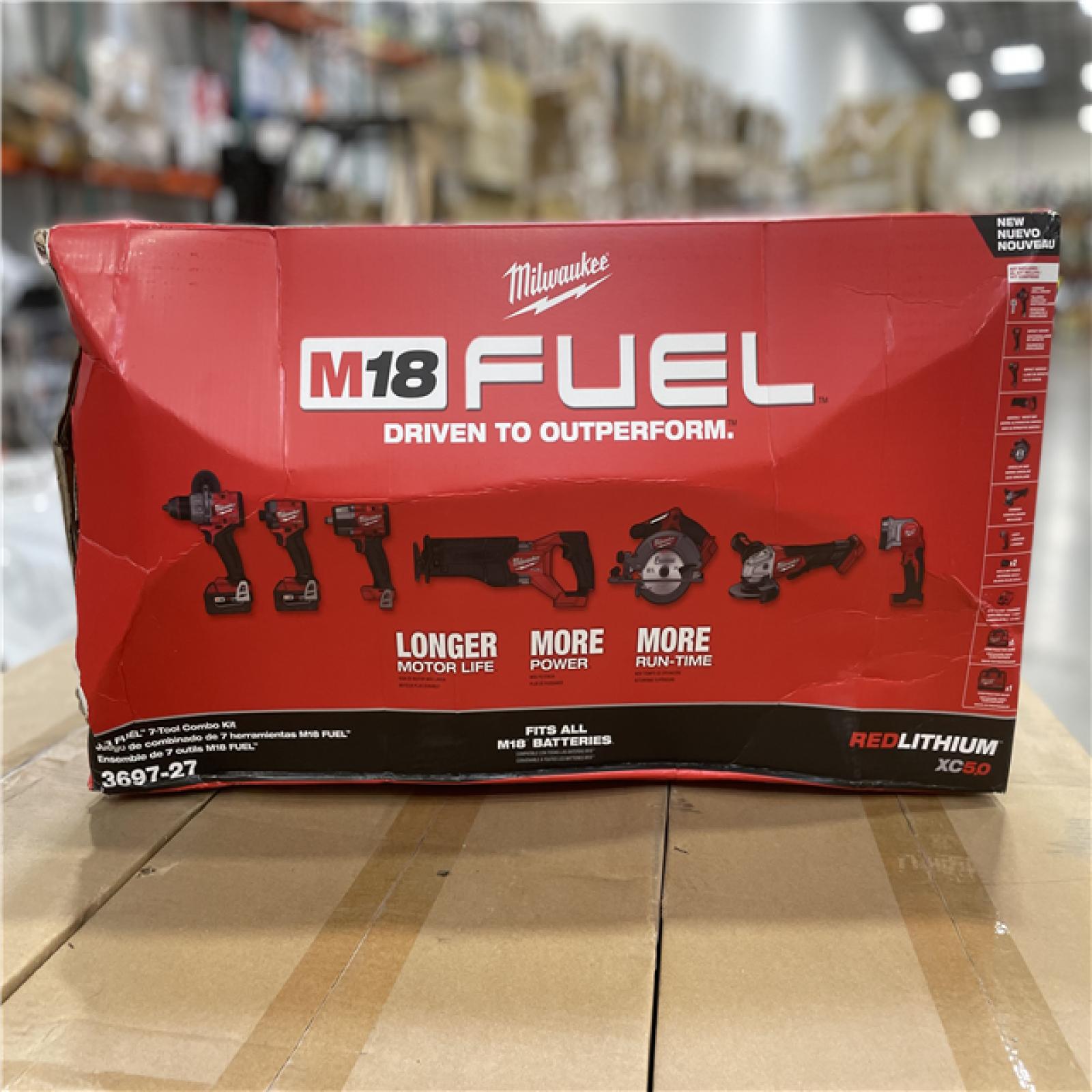 DALLAS LOCATION NEW-	Milwaukee M18 FUEL 18V Lithium-Ion Brushless Cordless Combo Kit with Two 5.0 Ah Batteries 1 Charger 2 Tool Bags (7-Tool)