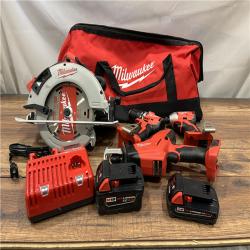 AS-IS Milwaukee M18 18-Volt Lithium-Ion Brushless Cordless Combo Kit (4-Tool) with 2-Batteries, 1-Charger and Tool Bag