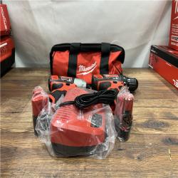 AS-IS MILWAUKEE M12 12V Lithium-Ion Cordless Drill Driver/Impact Driver Combo Kit with Two 1.5Ah Batteries, Charger and Bag (2-Tool)