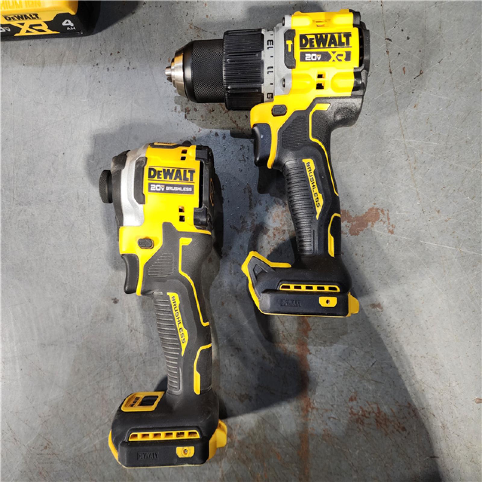 HOUSTON LOCATION - AS-IS DEWALT 20V MAX XR Hammer Drill and ATOMIC Impact Driver 2 Tool Cordless Combo Kit with (2) 4.0Ah Batteries, Charger, and Bag