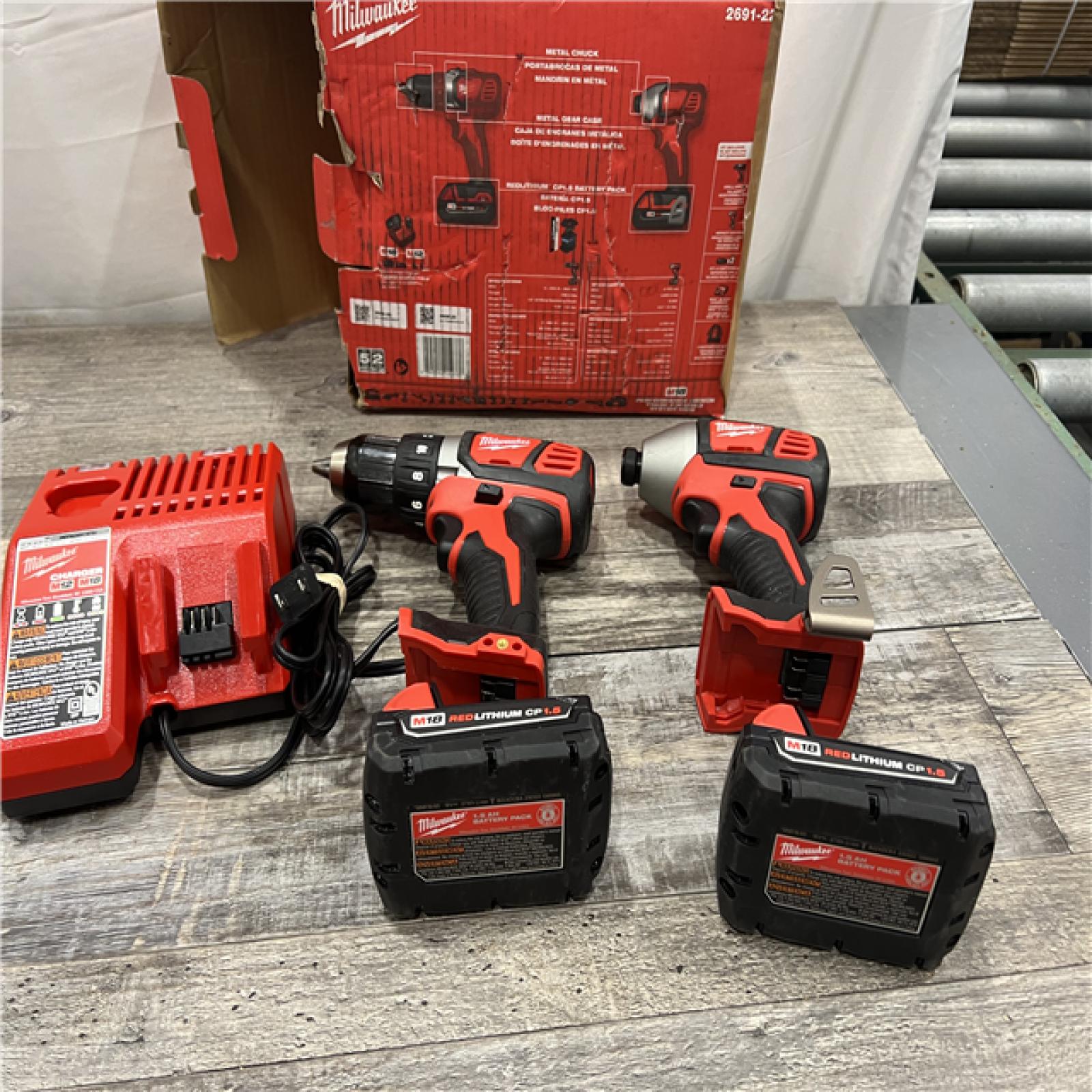 AS-IS Milwaukee M18 18V Cordless Brushed 2 Tool Drill/Driver and Impact Driver Kit