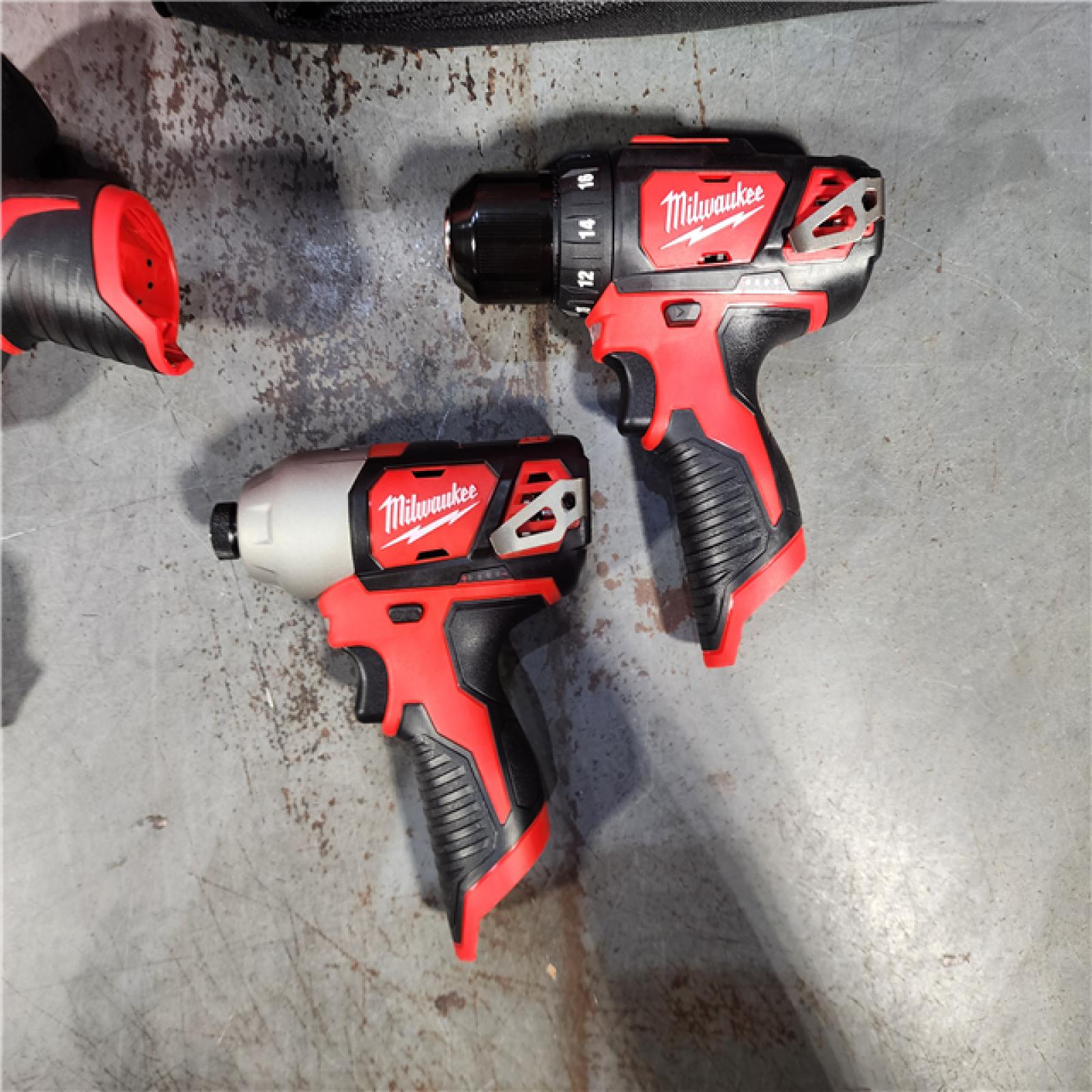 HOUSTON LOCATION - AS-IS (APPEARS LIKE NEW) MILWAUKEE M12 12V Lithium-Ion Cordless Combo Kit (5-Tool) with Two 1.5Ah Batteries, Charger & Tool Bag