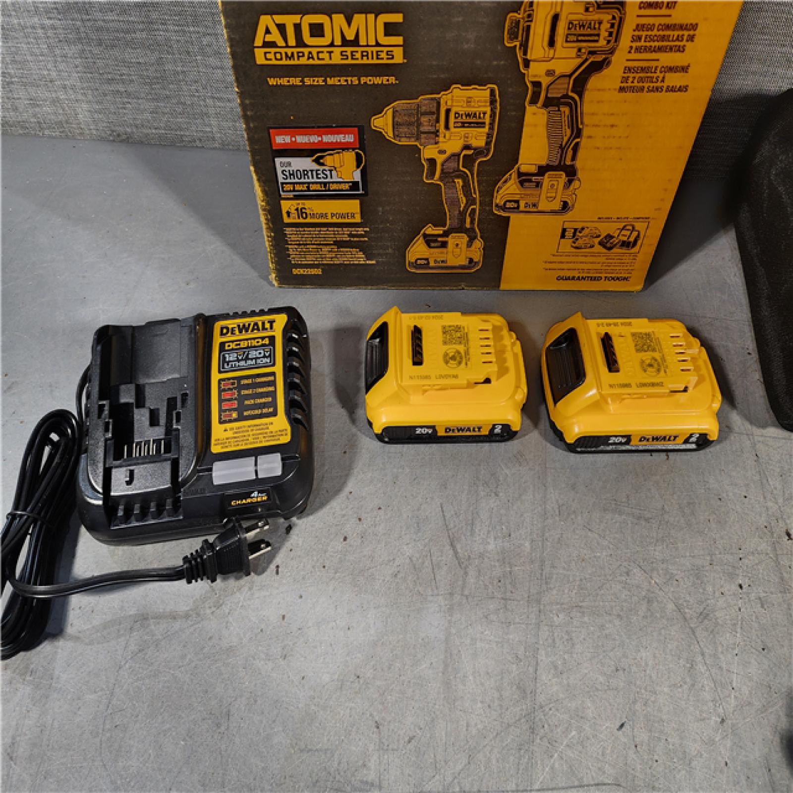 HOUSTON LOCATION - AS-IS DEWALT ATOMIC 20-Volt MAX Lithium-Ion Cordless Combo Kit (2-Tool) with (2) 2.0Ah Batteries, Charger and Bag