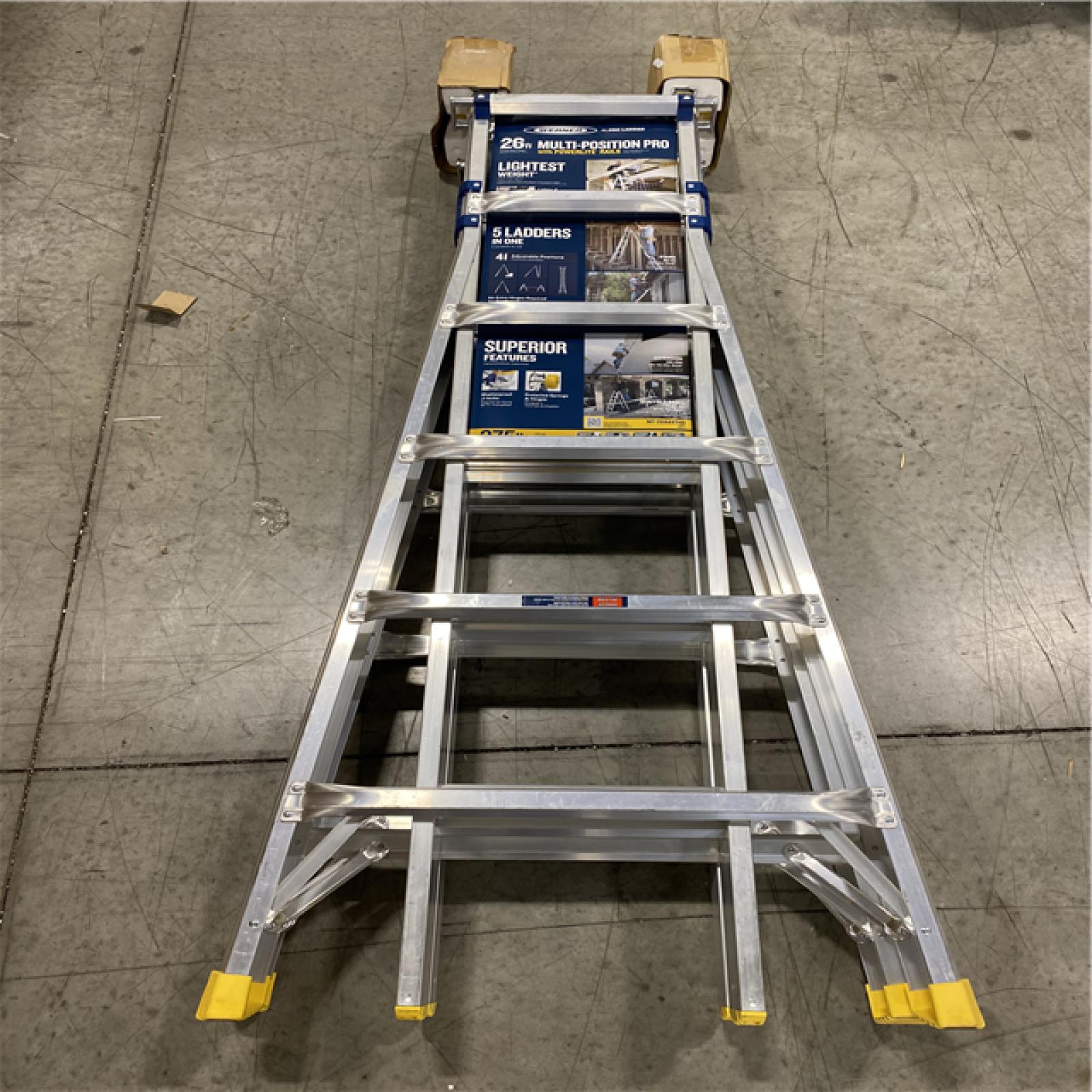 DALLAS LOCATION - Werner 5 in 1 Multi Position Pro 26 ft. Reach Aluminum Adjustable Multi Position Ladder, 375 lb. Load Capacity Type IAA Duty