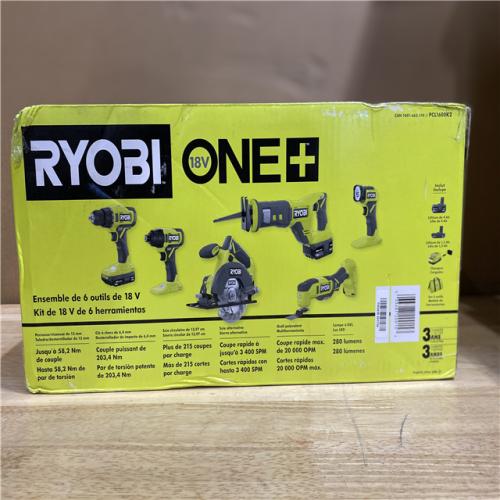 NEW! - RYOBI ONE+ 18V Cordless 6-Tool Combo Kit with 1.5 Ah Battery, 4.0 Ah Battery,