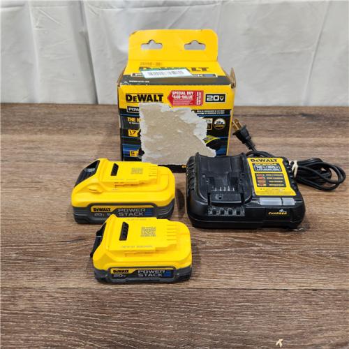 AS-IS DeWalt 20V MAX POWERSTACK DCBP315-2C Lithium-Ion 1.7Ah and 5Ah Battery and Charger Starter Kit 3 Pc