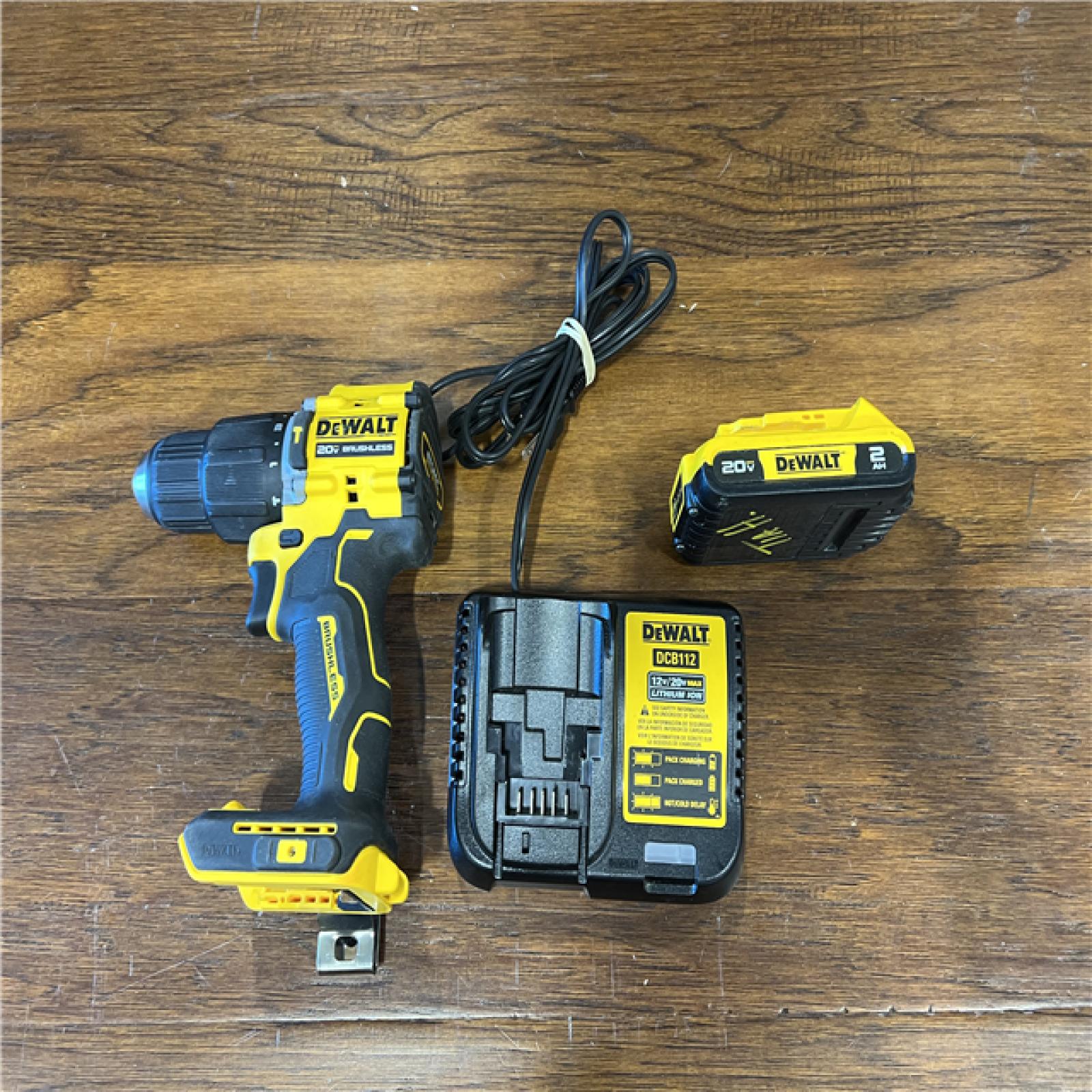 AS-IS DEWALT ATOMIC 20-Volt Lithium-Ion Cordless 1/2 in. Compact Hammer Drill with 3.0Ah Battery, Charger and Bag