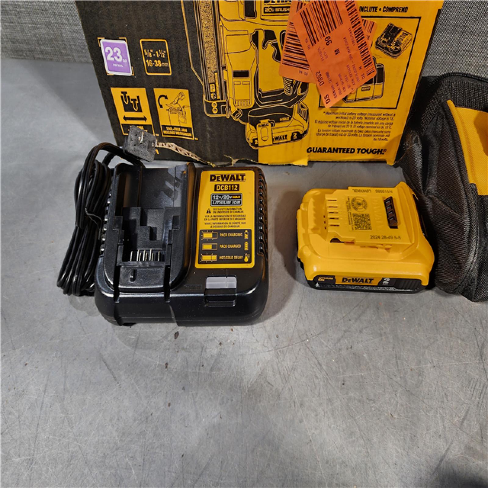 HOUSTON LOCATION - AS-IS DEWALT ATOMIC 20V MAX Lithium Ion Cordless 23 Gauge Pin Nailer Kit with 2.0Ah Battery and Charger