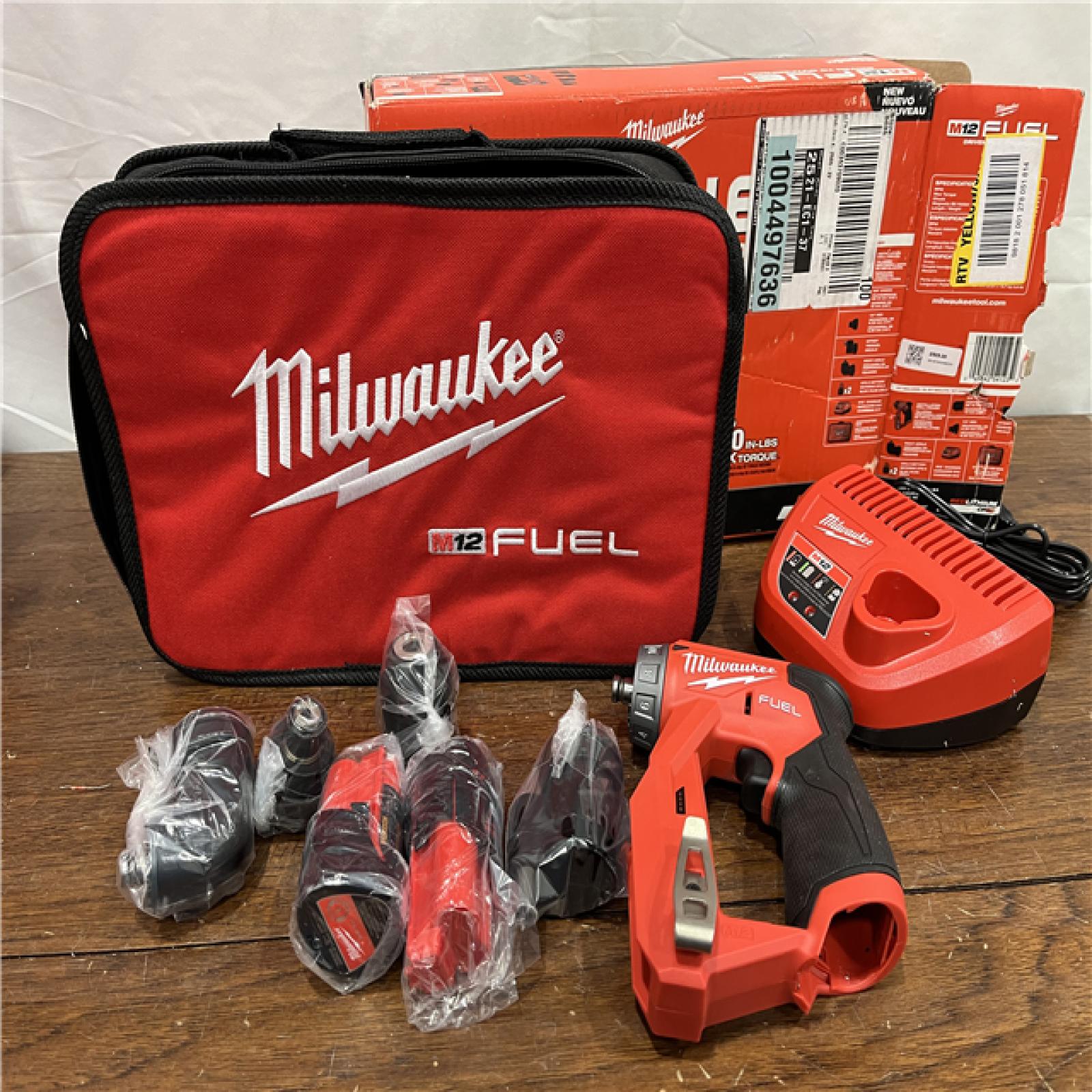 AS-IS Milwaukee M12 FUEL 12V Lithium-Ion Brushless Cordless 4-in-1 Installation 3/8 in. Drill Driver Kit with 4-Tool Heads