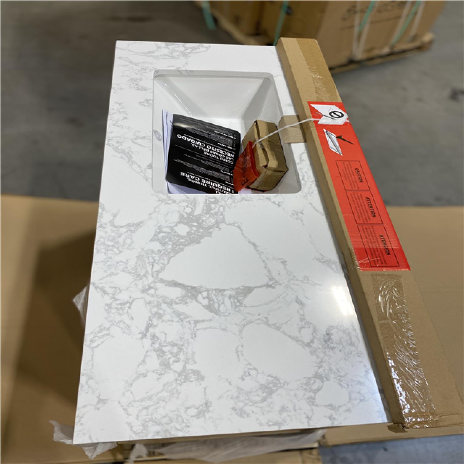 DALLAS LOCATION -Glacier Bay Tobana 42 in. Single Sink Weathered Tan Bath Vanity with White Engineered Marble Top (Assembled)