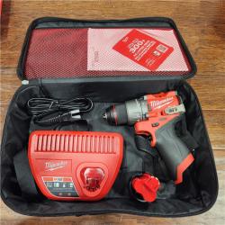 AS-IS Milwaukee M12 FUEL 12-Volt Lithium-Ion Brushless Cordless 1/2 in. Hammer Drill Kit with 1 Compact 2.0Ah Battery Pack and 1 Charger