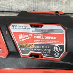 AS-IS Milwaukee 2494-22 M12 Cordless Combination 3/8  Drill / Driver and 1/4  Hex Impact Driver Dual Power Tool Kit (2 Lithium Ion Batteries  Charger  and B