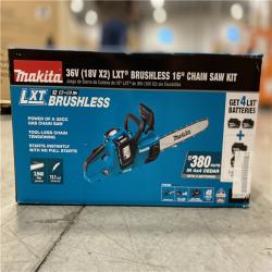 NEW! - Makita LXT 16 in. 18V X2 (36V) Lithium-Ion Brushless Battery Chain Saw Kit with 4 Batteries (5.0 Ah)