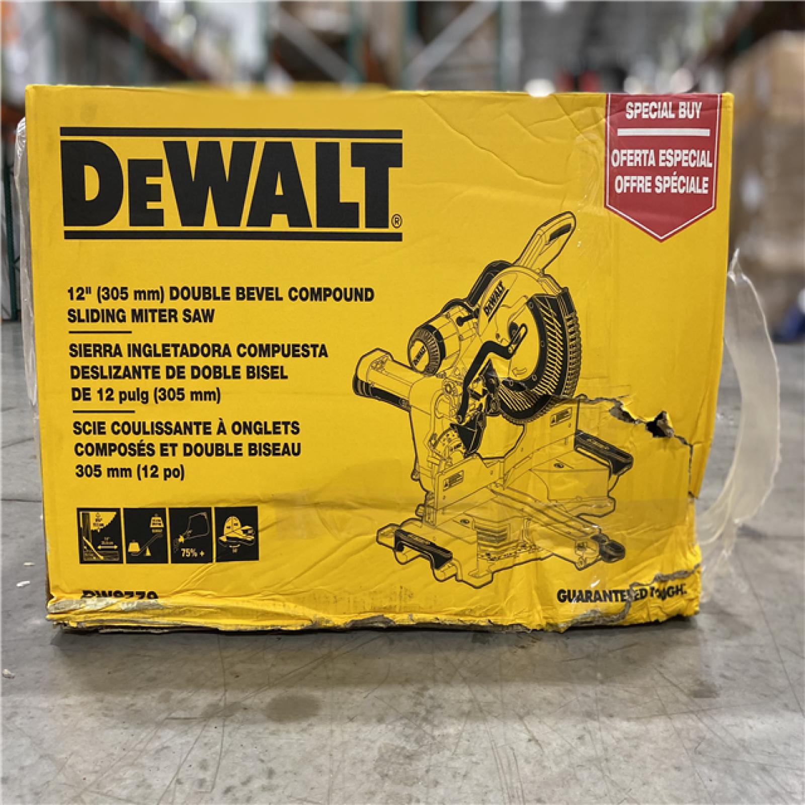 DALLAS LOCATION - DEWALT 15 Amp Corded 12 in. Double Bevel Sliding Compound Miter Saw, Blade Wrench and Material Clamp