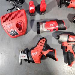 HOUSTON LOCATION - AS-IS MILWAUKEE M12 12V Lithium-Ion Cordless Combo Kit (5-Tool) with Two 1.5Ah Batteries, Charger & Tool Bag