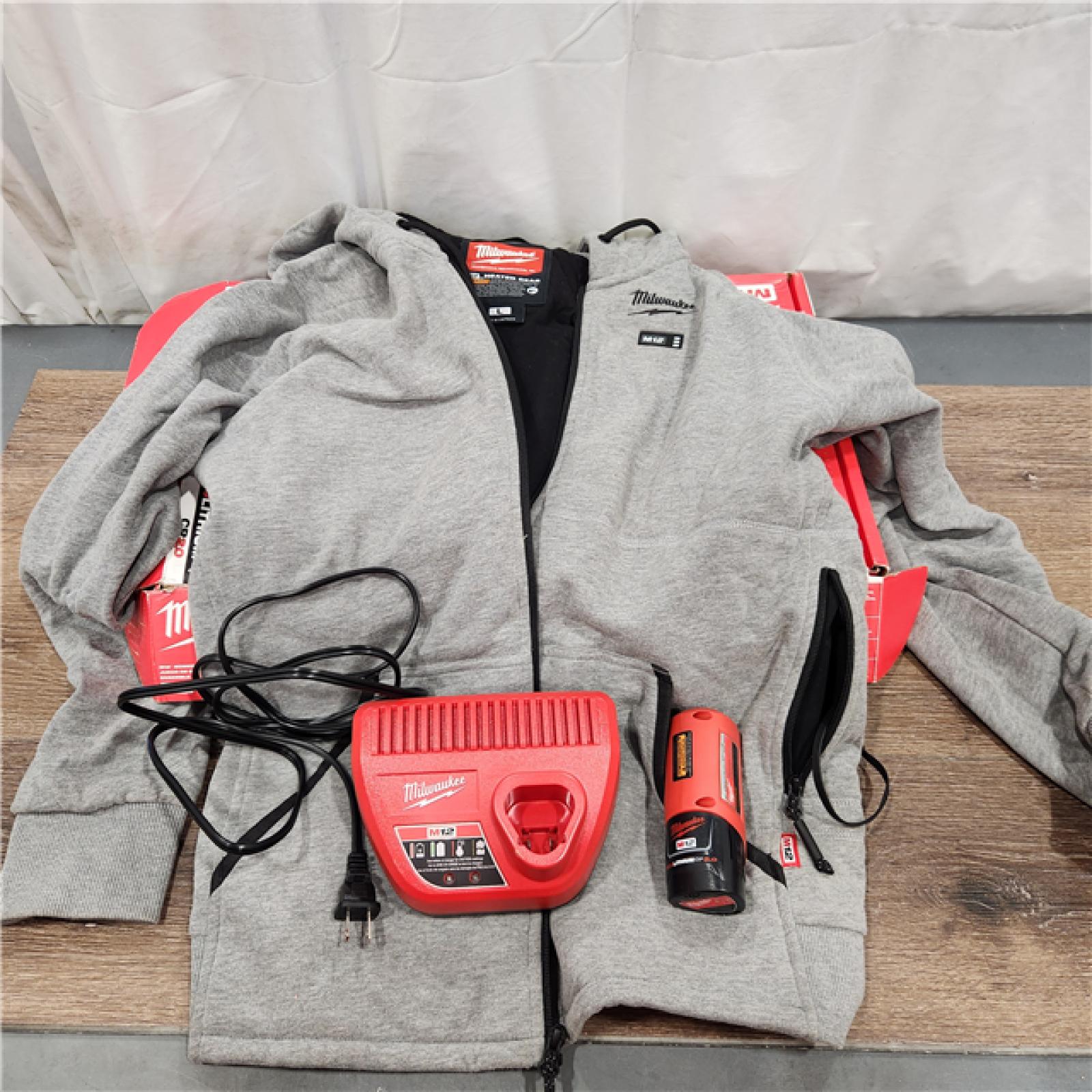 AS-IS Milwaukee Women's Large M12 12-Volt Lithium-Ion Cordless Gray Heated Jacket Hoodie Kit with (1) 2.0 Ah Battery and Charger