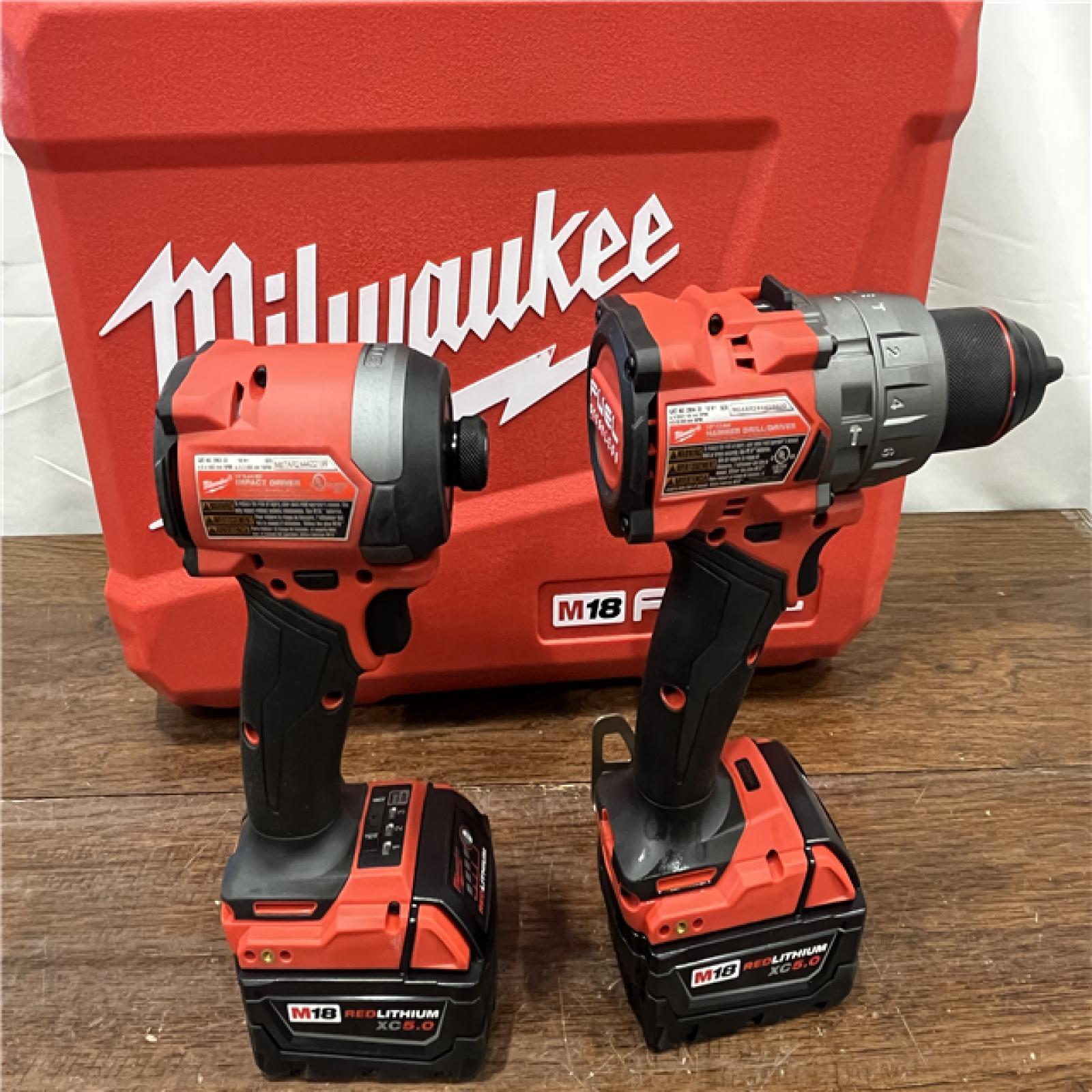 AS-ISMilwaukee M18 FUEL 18V Lithium-Ion Brushless Cordless Hammer Drill and Impact Driver Combo Kit (2-Tool) with 2 Batteries