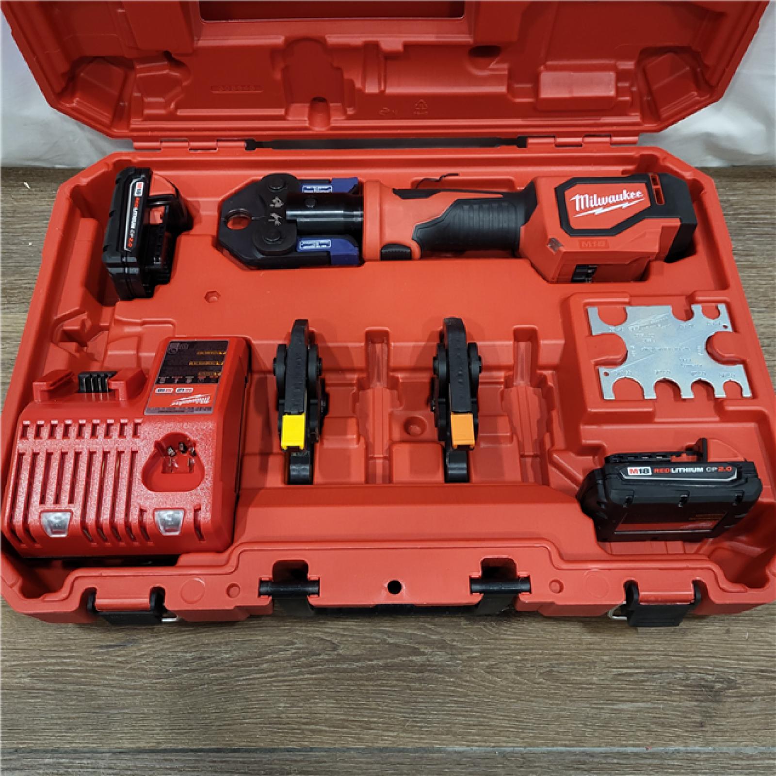 AS-IS Milwaukee M18 18-Volt Lithium-Ion Cordless Short Throw PEX Press Tool Kit w/ (3) Viega PureFlow Jaws