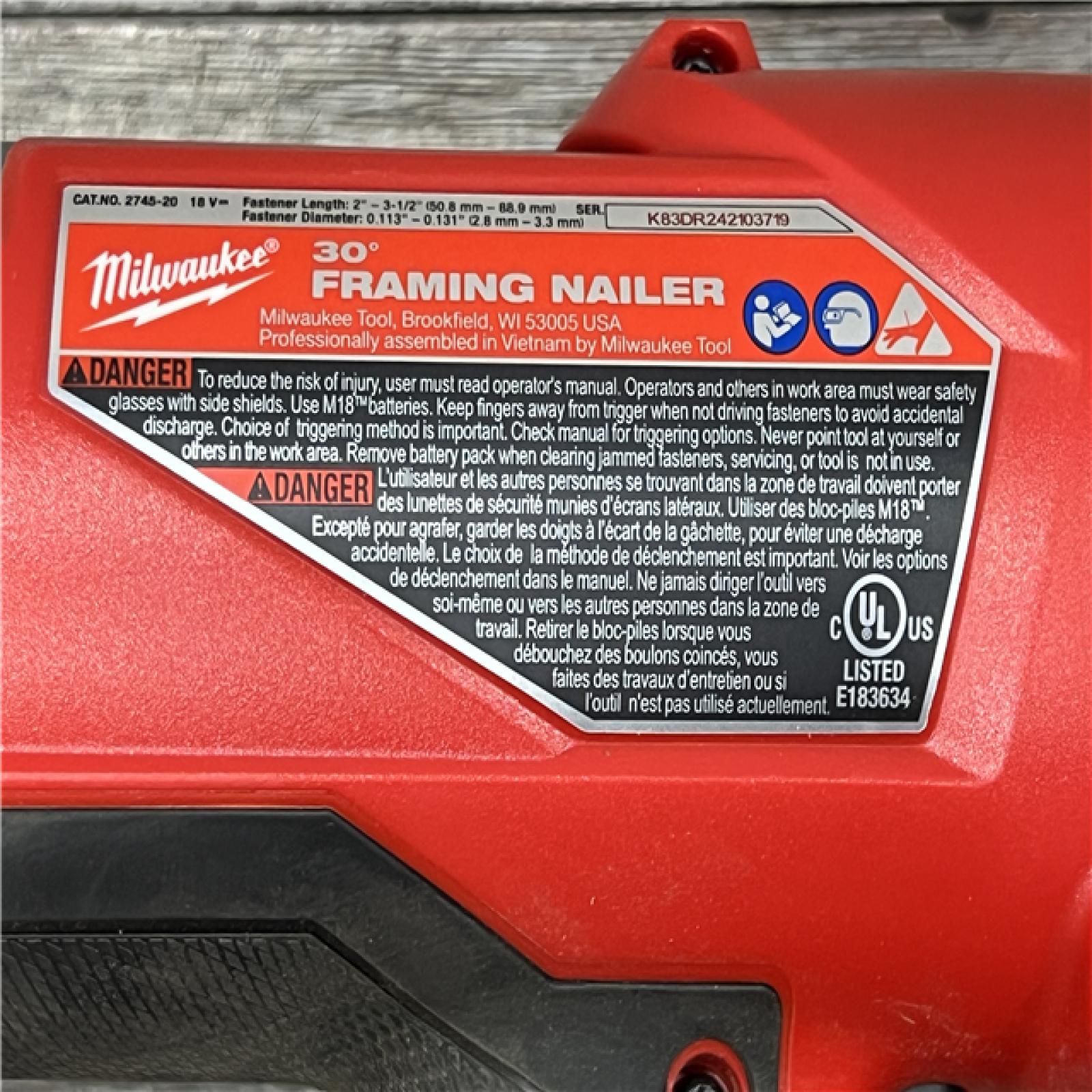 AS-IS Milwaukee M18 FUEL 30 Degree Framing Nailer