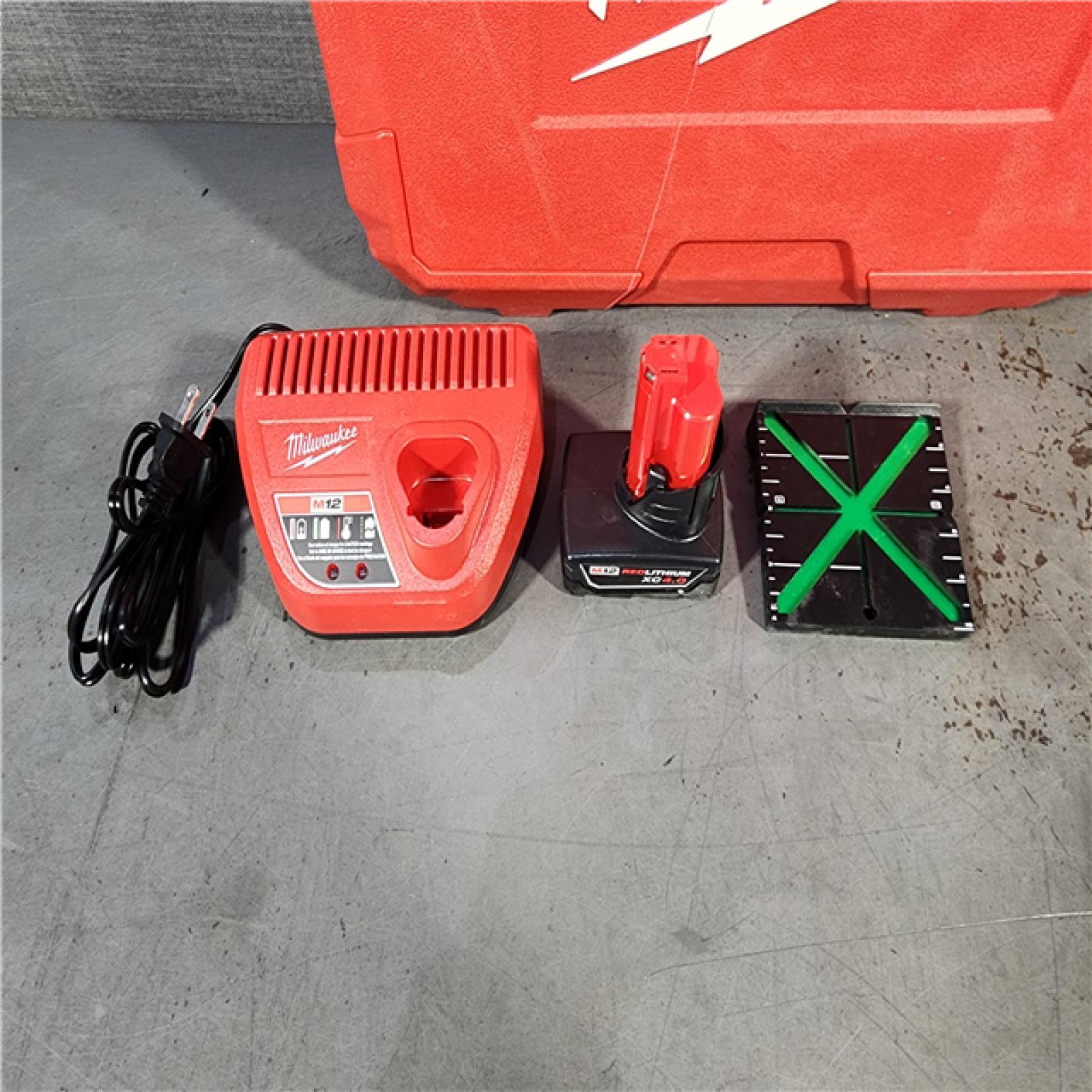 HOUSTON LOCATION - AS-IS Milwaukee-3632-21 M12 Green Beam Laser 360Â° 3-Plane Kit