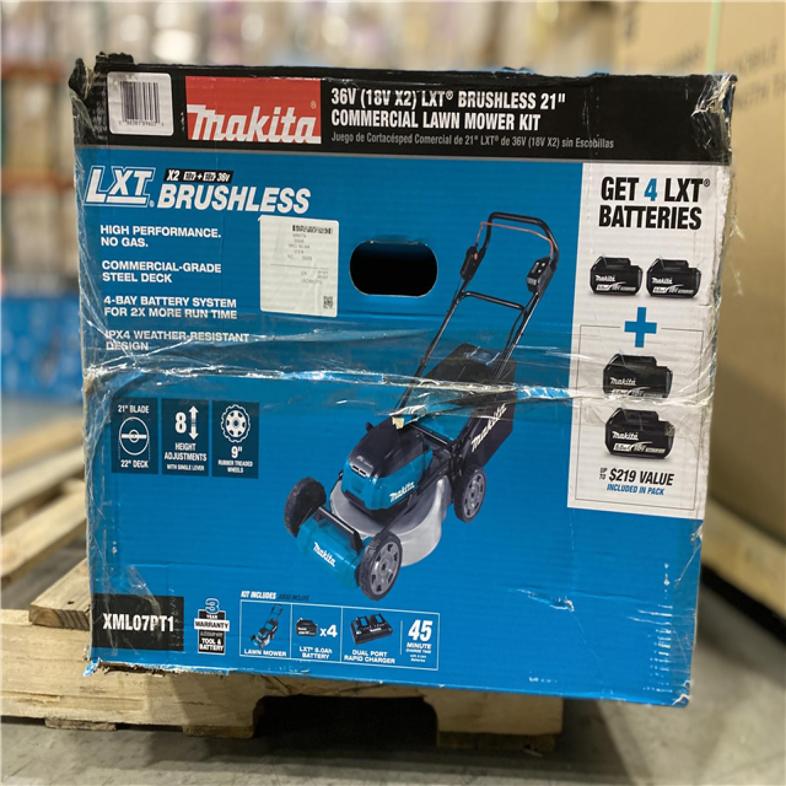 DALLAS LOCATION - Makita 21 in. 18V X2 (36V) LXT Lithium-Ion Cordless Walk Behind Push Lawn Mower Kit with 4 Batteries (5.0 Ah)