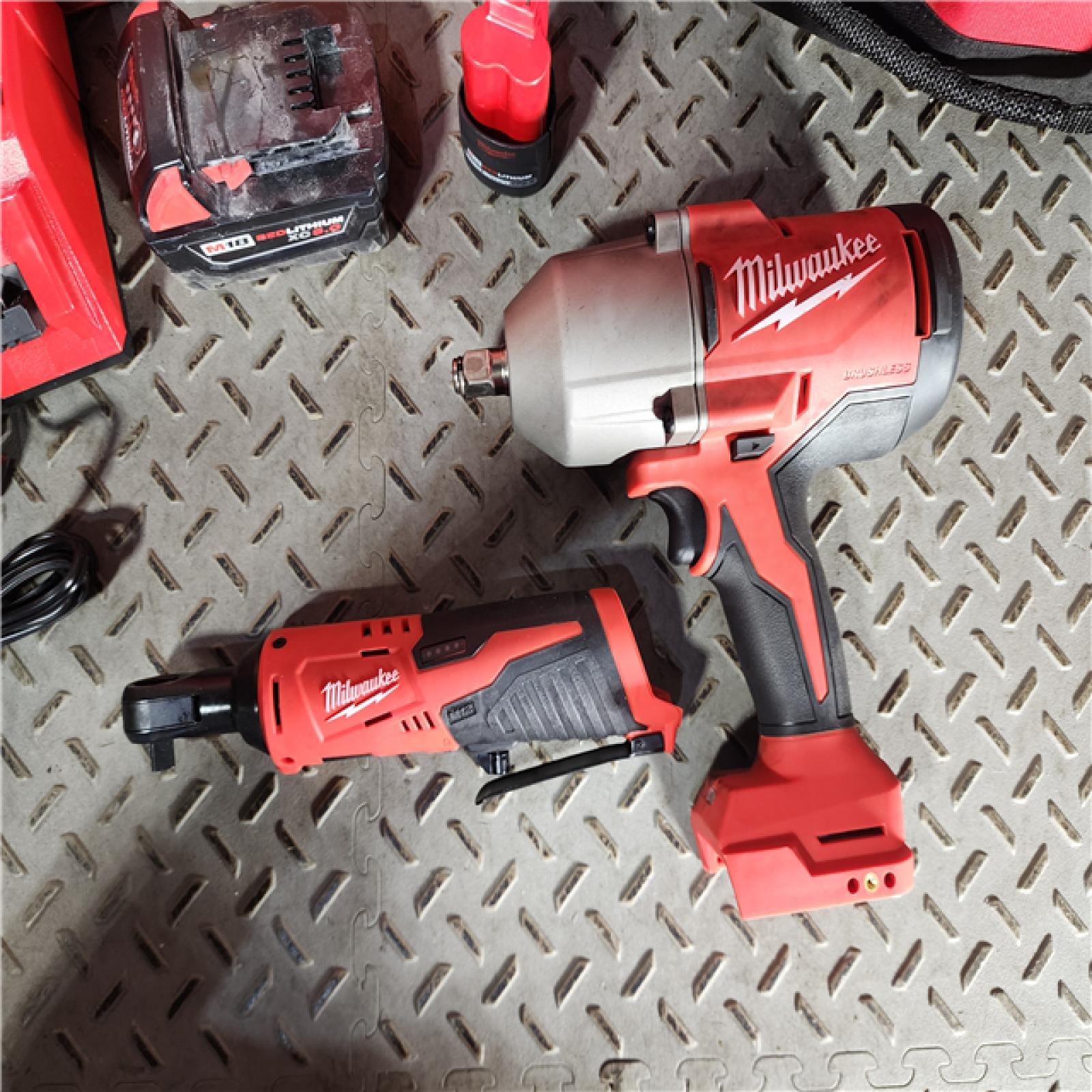 HOUSTON LOCATION - AS-IS M12/M18 12/18V Lithium-Ion Cordless 3/8 in. Ratchet and 1/2 in. High Torque Impact Wrench with Friction Ring Combo Kit