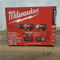 AS-IS Milwaukee M18 18V Cordless Brushed 2 Tool Drill/Driver and Impact Driver Kit