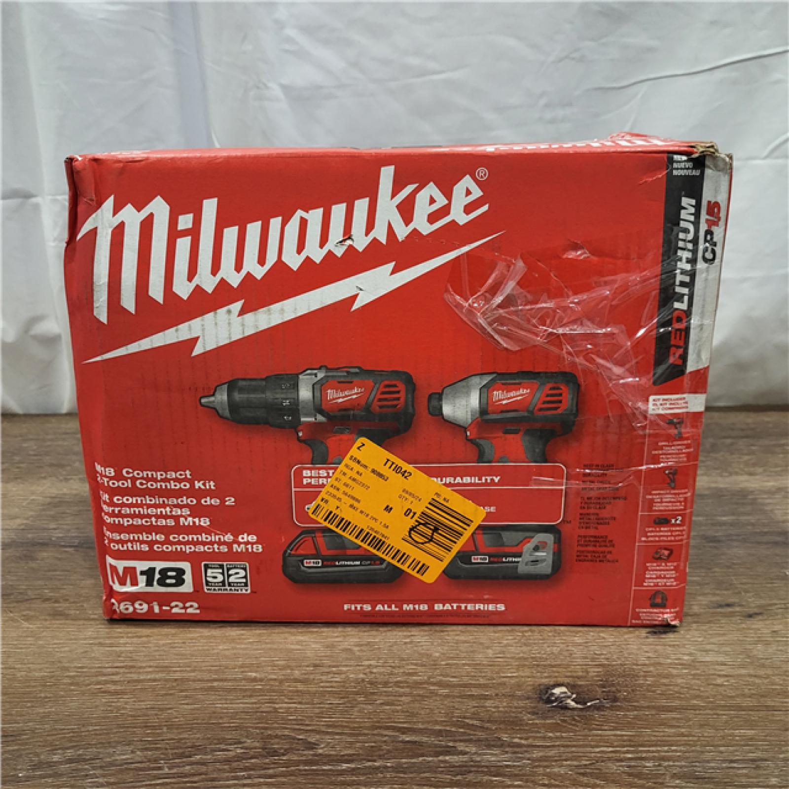 AS-IS Milwaukee M18 18V Cordless Brushed 2 Tool Drill/Driver and Impact Driver Kit