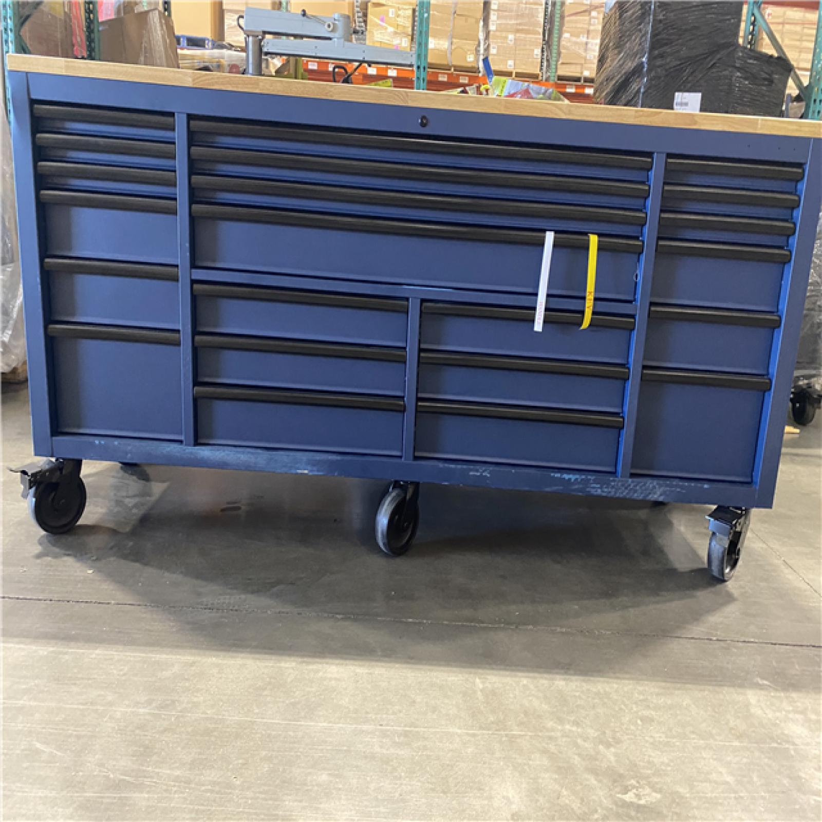 DALLAS LOCATION- Husky Tool Storage Heavy Duty 84 in. W x 24 in. D Matte Blue Mobile Workbench Cabinet