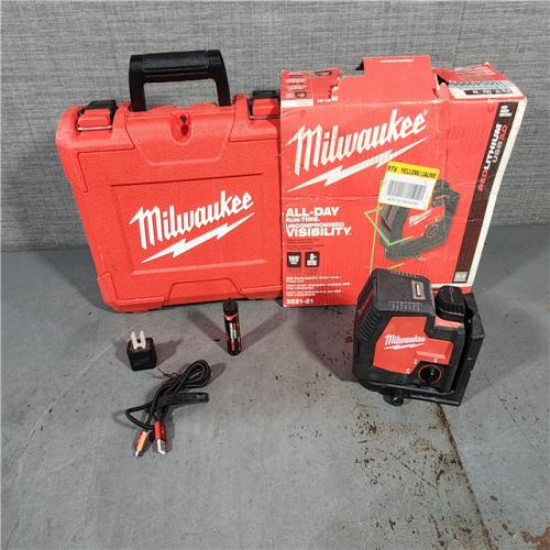 HOUSTON LOCATION - AS-IS MILWAUKEE 100 Ft. REDLITHIUM Lithium-Ion USB Green Rechargeable Cross Line Laser Level with Charger