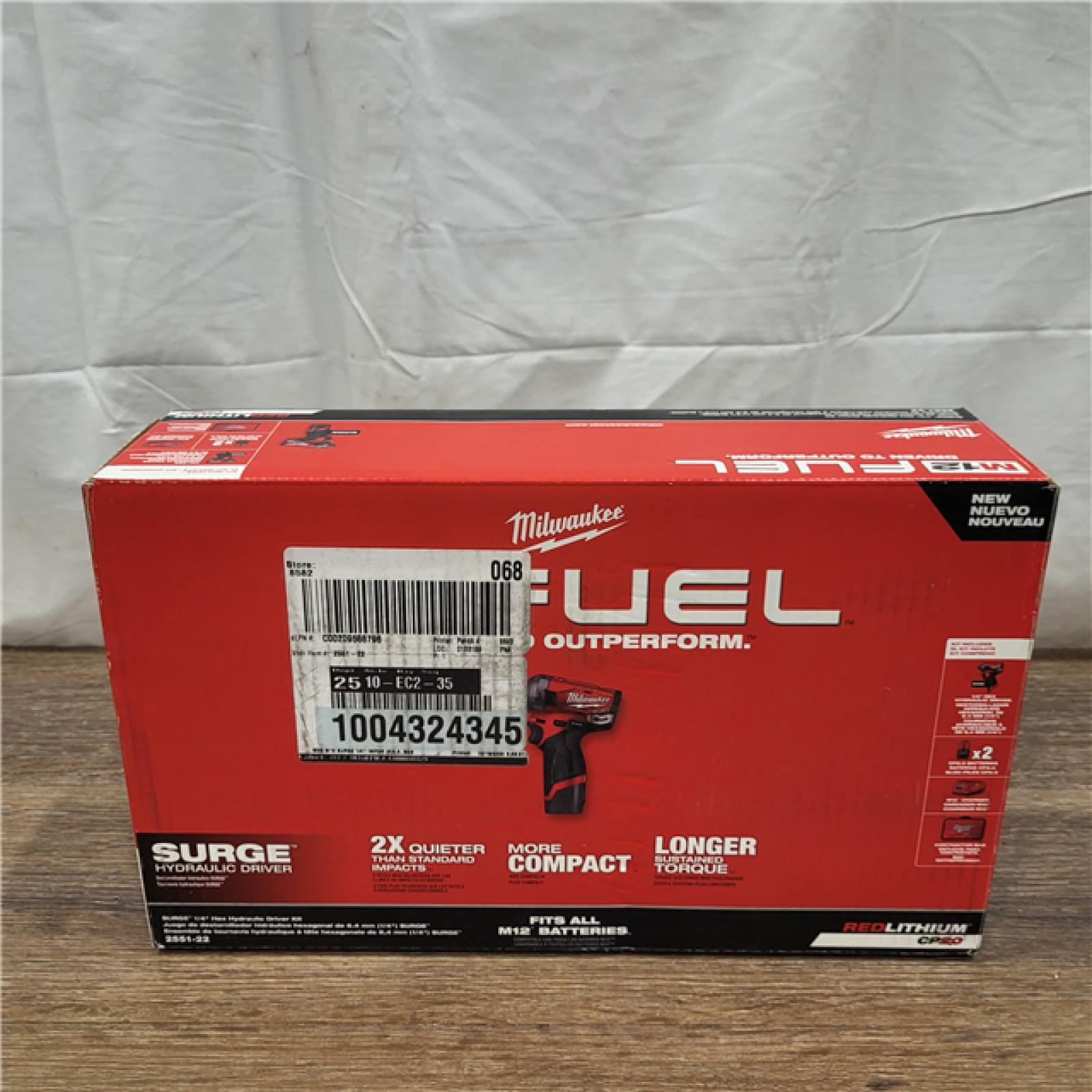 AS-IS M12 FUEL SURGE 12V Lithium-Ion Brushless Cordless 1/4 in. Hex Impact Driver Compact Kit W/Two 2.0Ah Batteries, Bag