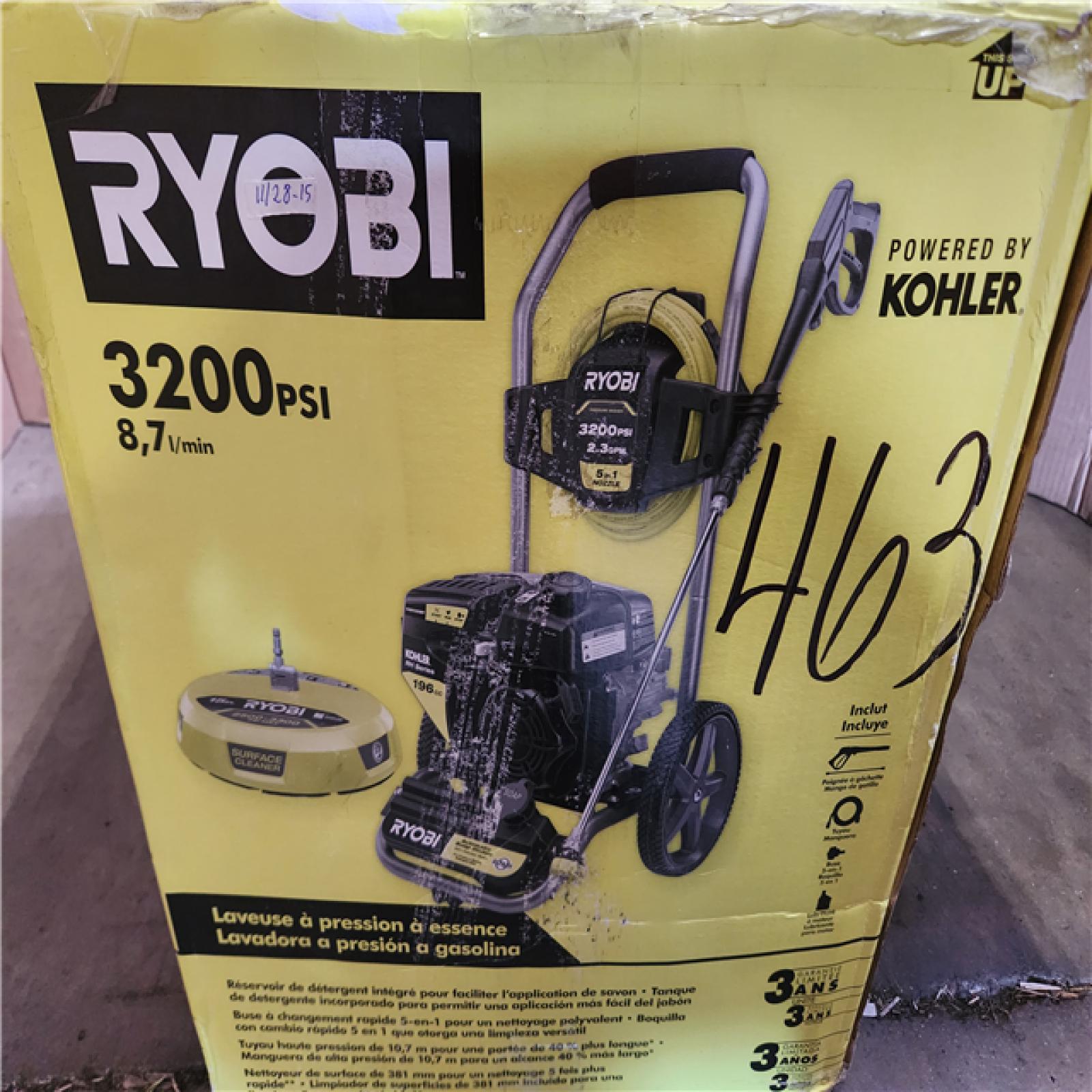 Phoenix Location Good Condition RYOBI 3200 PSI 2.3 GPM Cold Water 196cc Kohler Gas Pressure Washer and 15 in. Surface Cleaner 1128-15