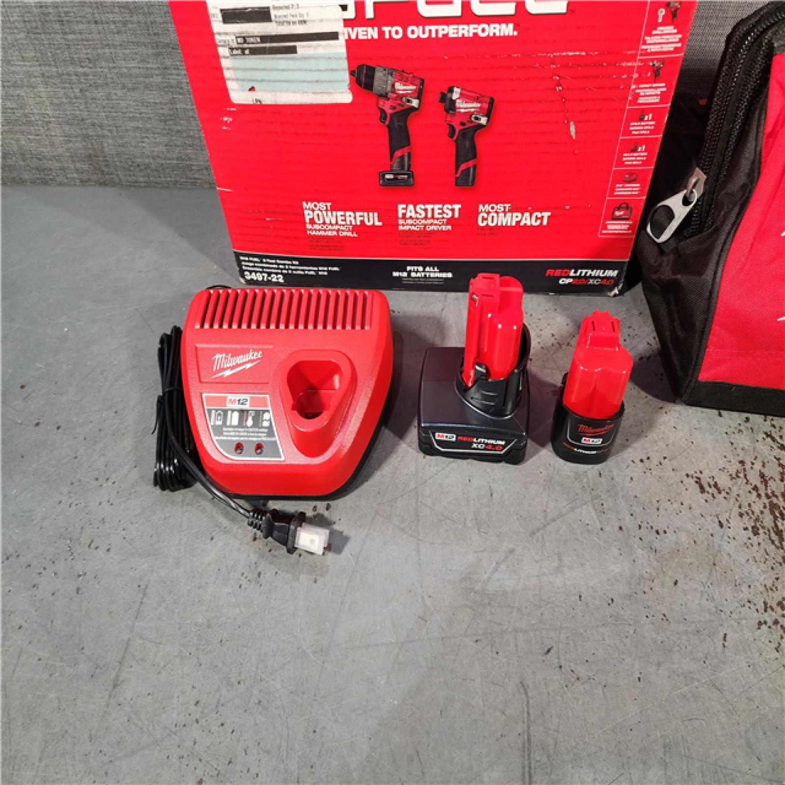 HOUSTON LOCATION - AS-IS (APPEARS LIKE NEW) Milwaukee 3497-22 12V Brushless Hammer Drill and Impact Driver Combo Kit