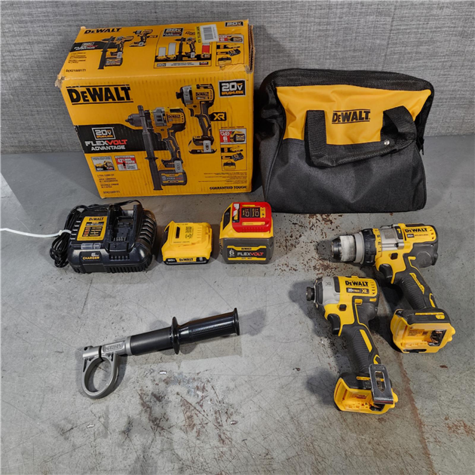 HOUSTON LOCATION - AS-IS DEWALT 20V MAX Cordless Brushless Hammer Drill/Driver 2 Tool Combo Kit with FLEXVOLT ADVANTAGE