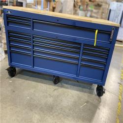 DALLAS LOCATION - Husky Tool Storage 72 in. W Heavy Duty Matte Blue Mobile Workbench Cabinet Adjustable Height Solid Wood Top