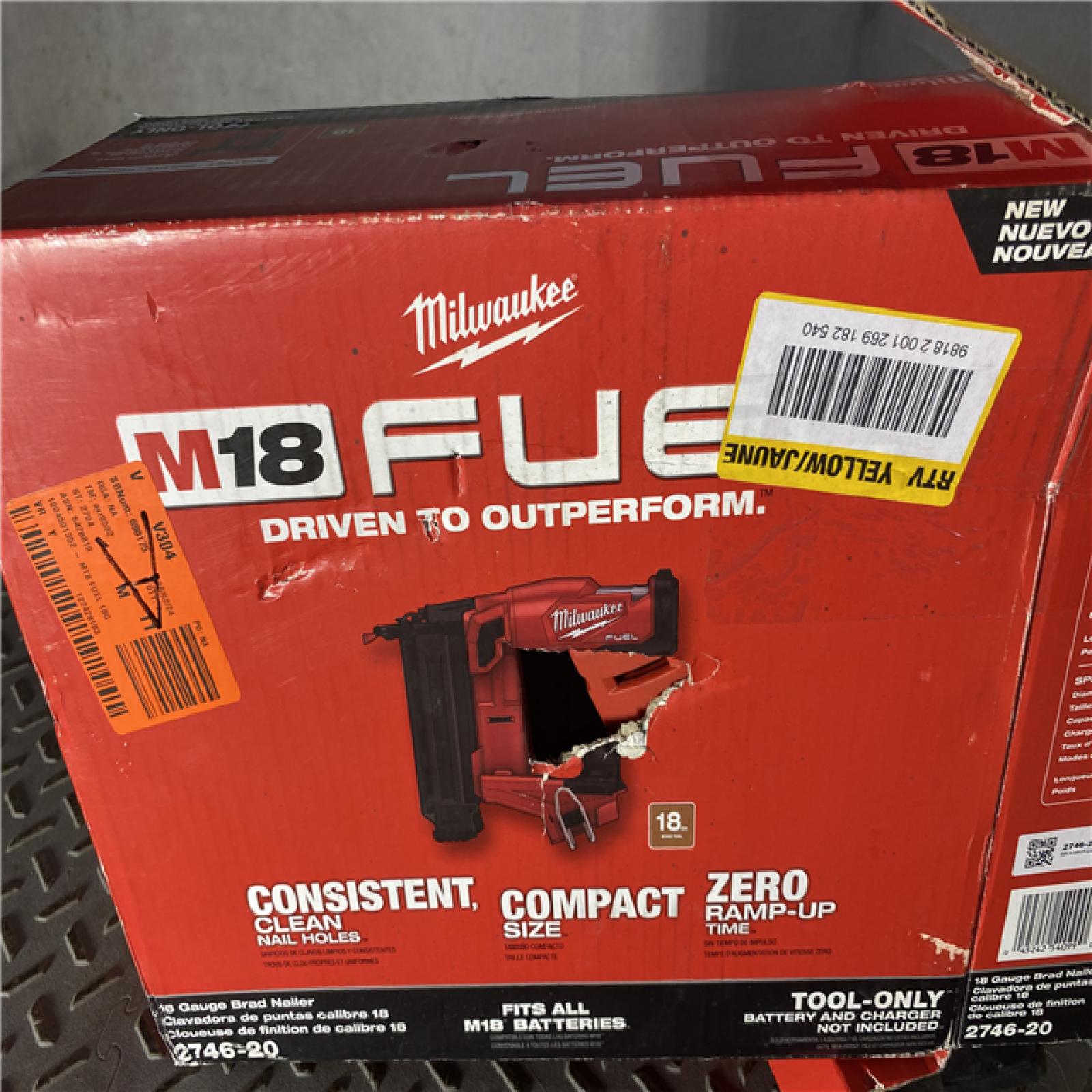 Houston location AS-IS Milwaukee M18 Fuel 18V Brushless 18-Gauge Brad Nailer 2746-20 (Bare Tool)