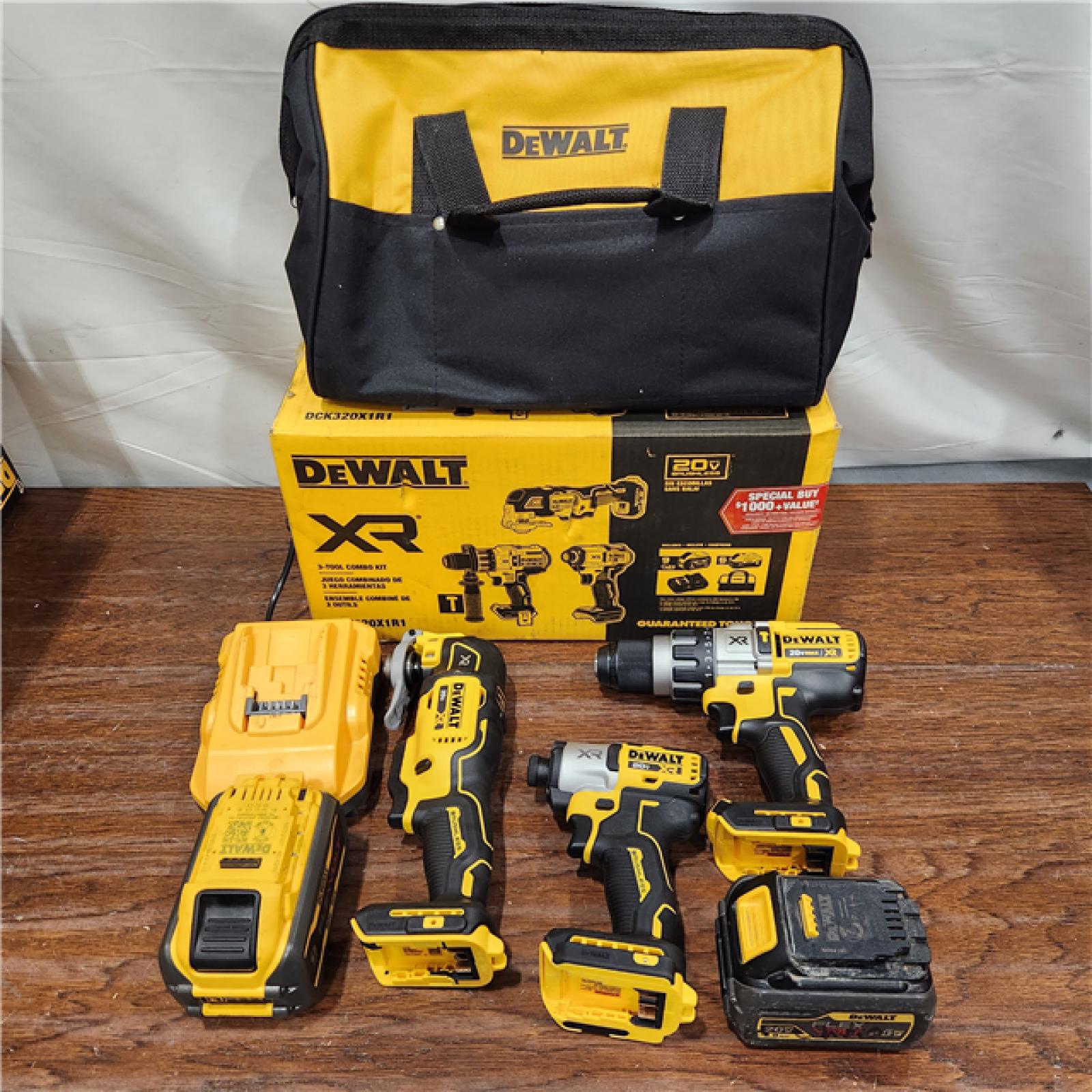 AS-IS DEWALT 20-Volt Lithium-Ion Cordless 3-Tool Combo Kit with FLEXVOLT 9 Ah and 20V 6 Ah Batteries and Charger