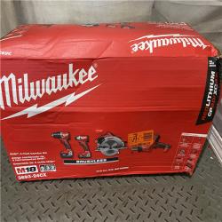 Houston location AS-IS MILWUKEE M18 18-Volt Lithium-Ion Brushless Cordless Combo Kit (4-Tool) with 2-Batteries, 1-Charger and Tool Bag