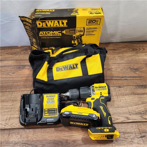 AS-IS DeWalt ATOMIC 20-Volt Lithium-Ion Cordless 1/2 in. Compact Hammer Drill with 3.0Ah Battery, Charger and Bag