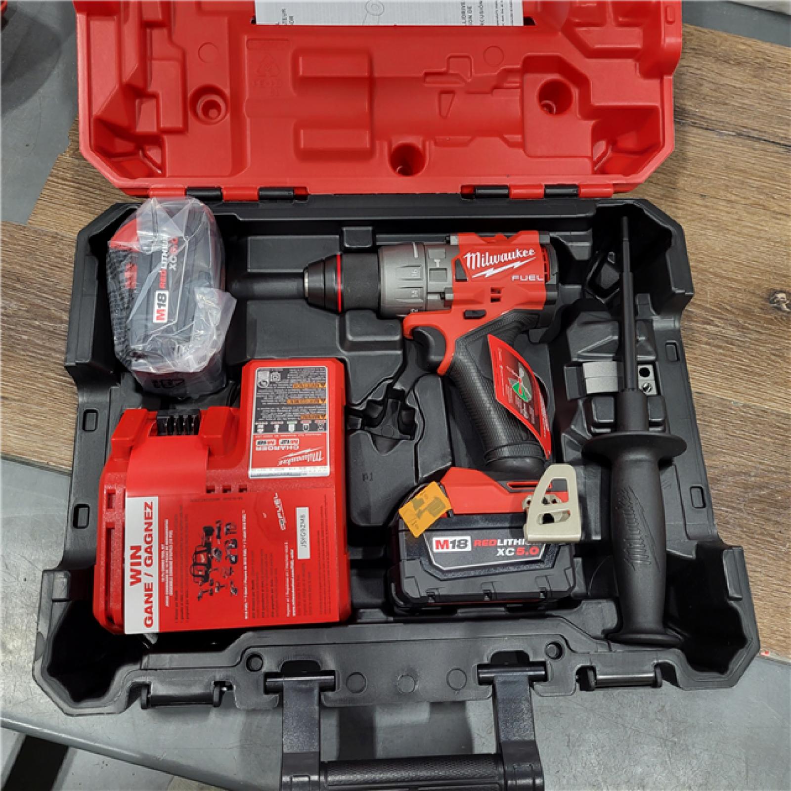 AS-IS Milwaukee 2904-22 Hammer Drill Driver Kit with Batteries  Charger & Tool Case  Red