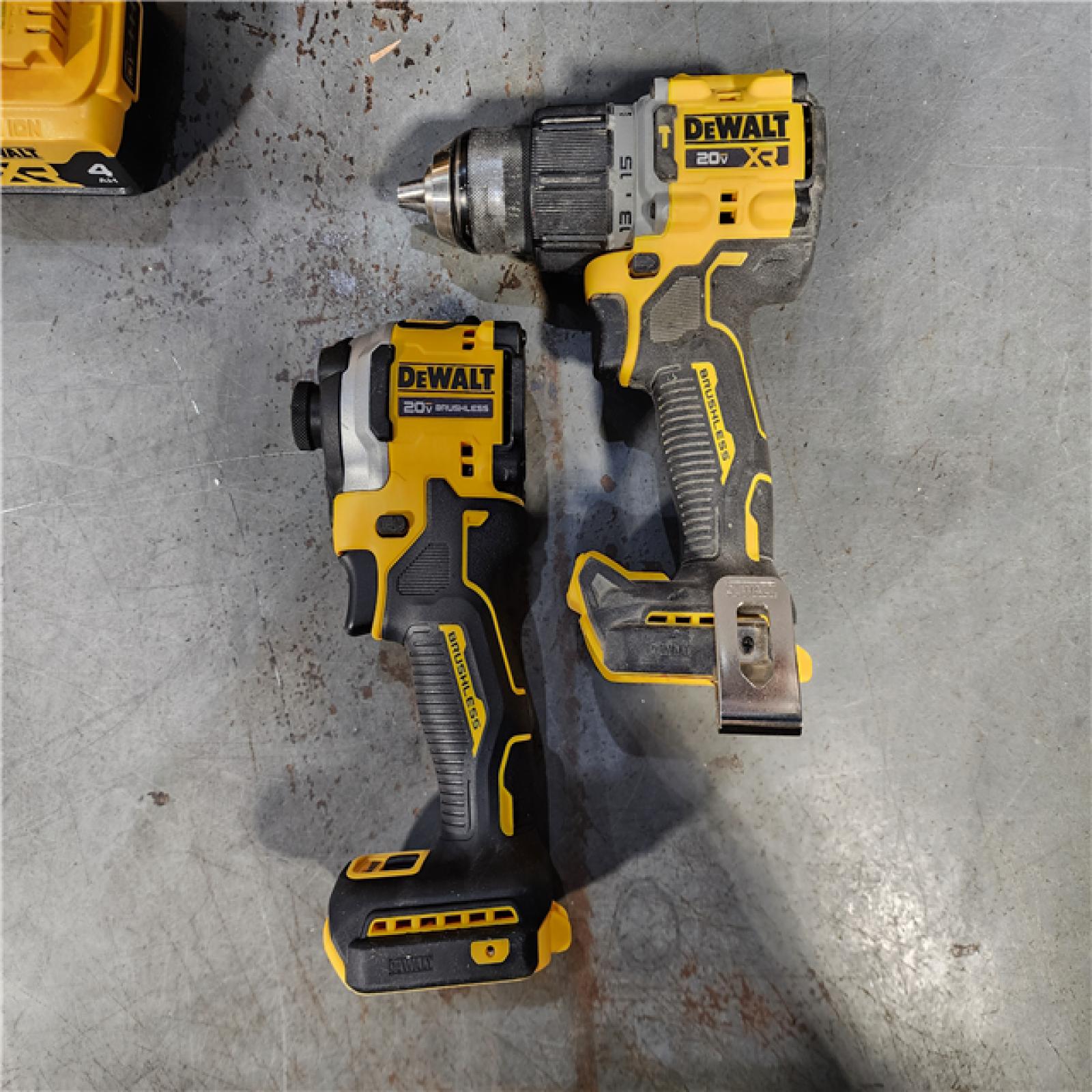 HOUSTON LOCATION - AS-IS DEWALT 20V MAX XR Hammer Drill and ATOMIC Impact Driver 2 Tool Cordless Combo Kit with (2) 4.0Ah Batteries, Charger, and Bag