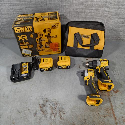 HOUSTON LOCATION - AS-IS DEWALT 20V MAX XR Hammer Drill and ATOMIC Impact Driver 2 Tool Cordless Combo Kit with (2) 4.0Ah Batteries, Charger, and Bag