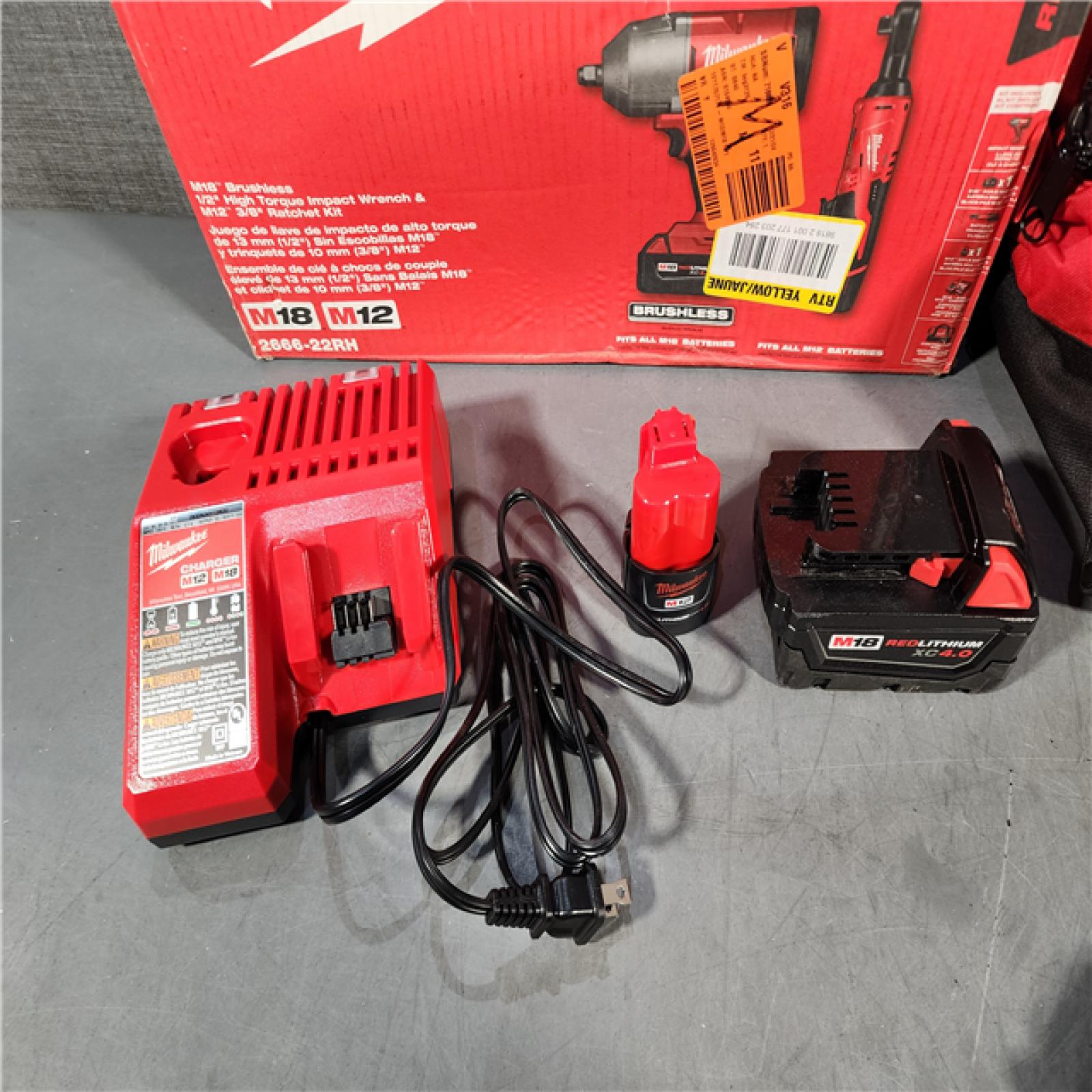 HOUSTON LOCATION - AS-IS M12/M18 12/18V Lithium-Ion Cordless 3/8 in. Ratchet and 1/2 in. High Torque Impact Wrench with Friction Ring Combo Kit