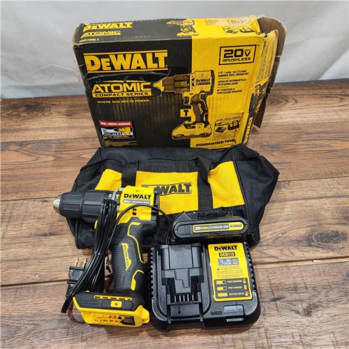 AS-IS DeWalt ATOMIC 20-Volt Lithium-Ion Cordless 1/2 in. Compact Hammer Drill with 3.0Ah Battery, Charger and Bag