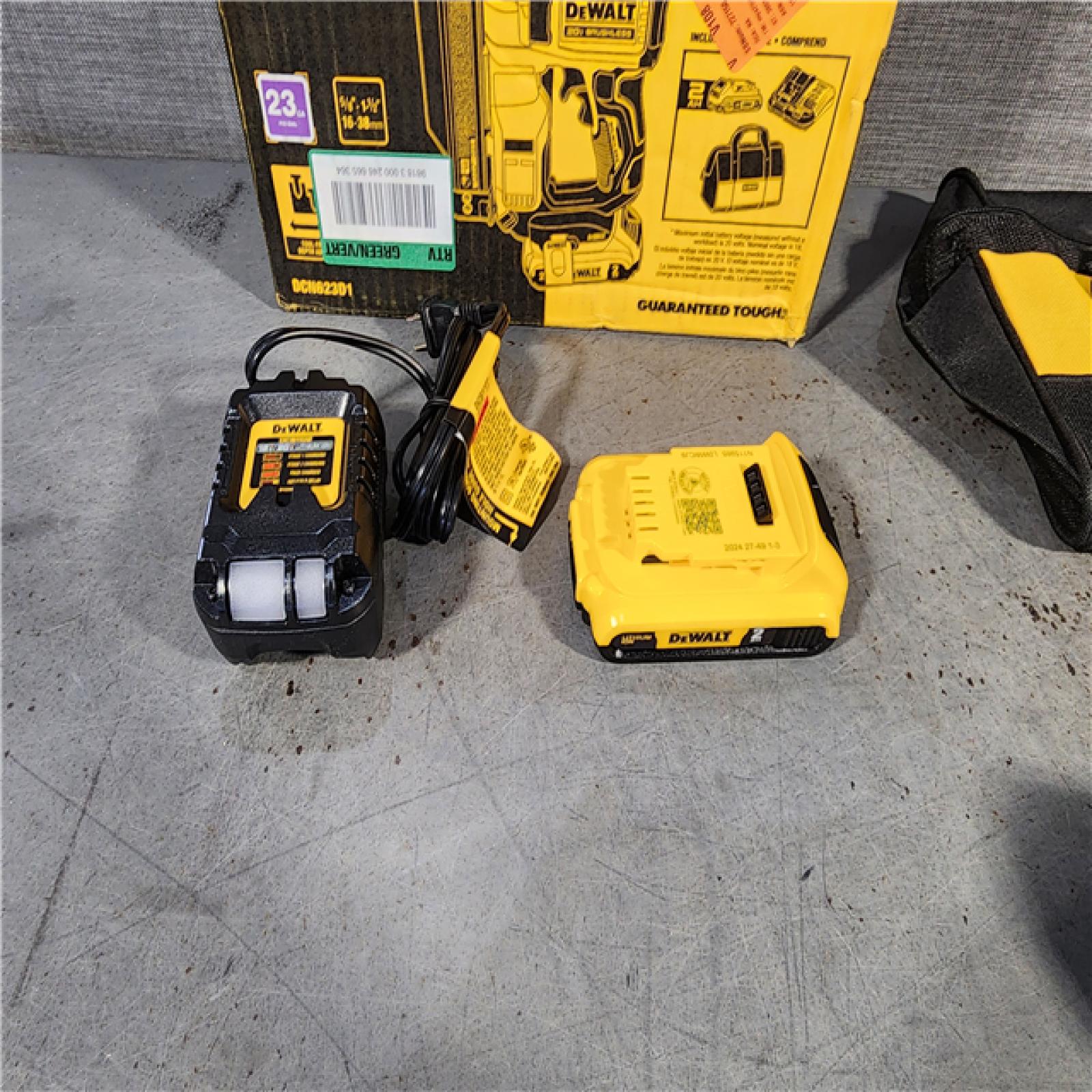 HOUSTON LOCATION - AS-IS DEWALT ATOMIC 20V MAX Lithium Ion Cordless 23 Gauge Pin Nailer Kit with 2.0Ah Battery and Charger