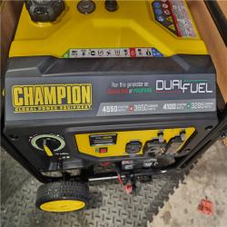 HOUSTON LOCATION - AS-IS Champion Power Equipment 4550/3650-Watt Electric Start Gas and Propane Dual Fuel Powered RV Ready Portable Generator