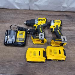 AS-IS DEWALT 20V MAX XR Hammer Drill and ATOMIC Impact Driver 2 Tool Cordless Combo Kit with (2) 4.0Ah Batteries, Charger, and Bag