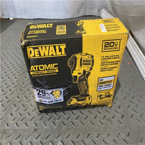 Houston location AS-IS DEWALT ATOMIC 20V MAX Lithium-Ion Cordless 1/4 in. Brushless Impact Driver Kit, 5 Ah Battery, Charger, and Bag