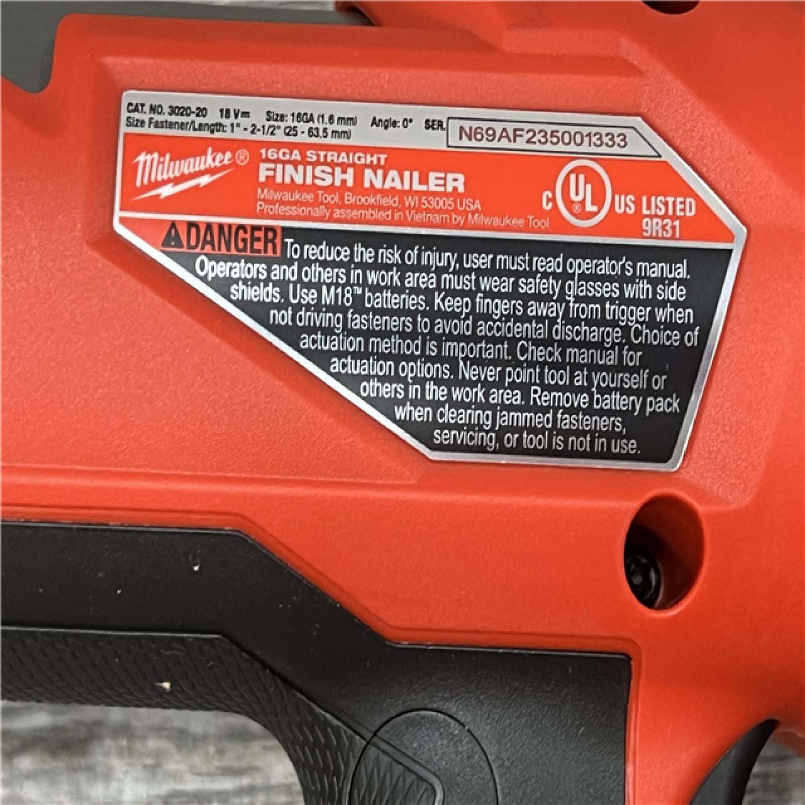 AS-IS Milwaukee Tool Cordless Finish Nail Gun 18 V 3020-20